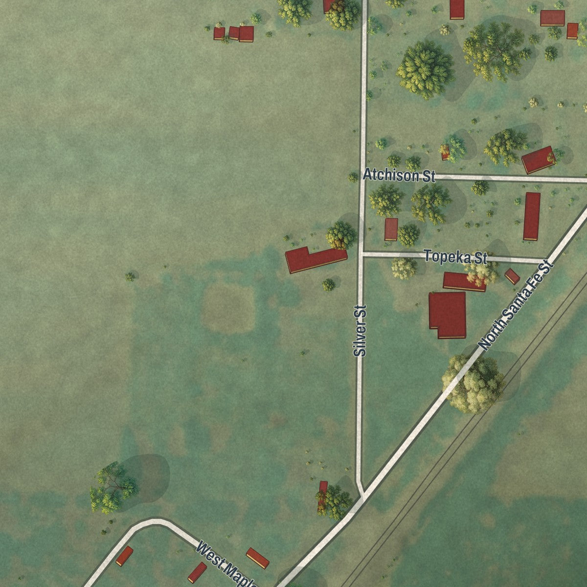 Second close-up of the map of Elmer, Missouri print showing more streets and buildings
