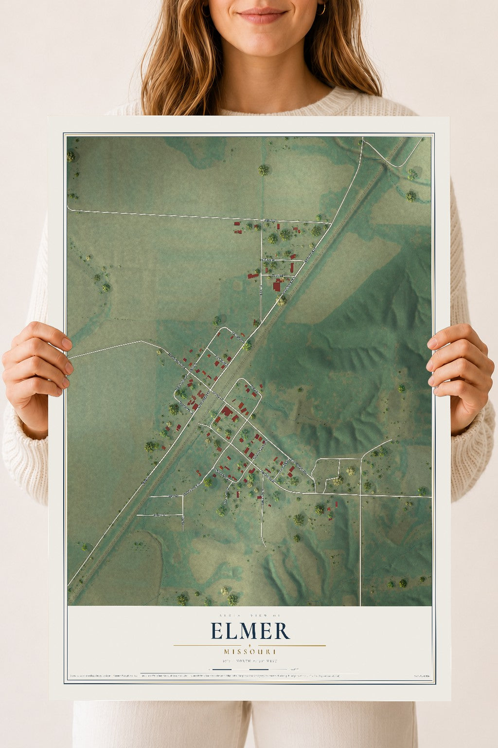 Map of Elmer, Missouri, 18 x 24 inch unframed archival matte print