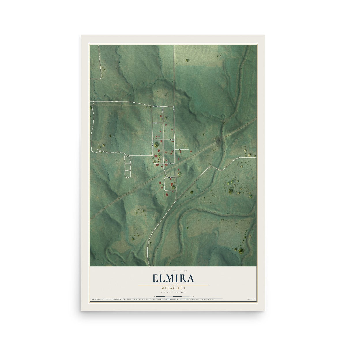 Map of Elmira, Missouri, 12 x 18 inch unframed archival matte print