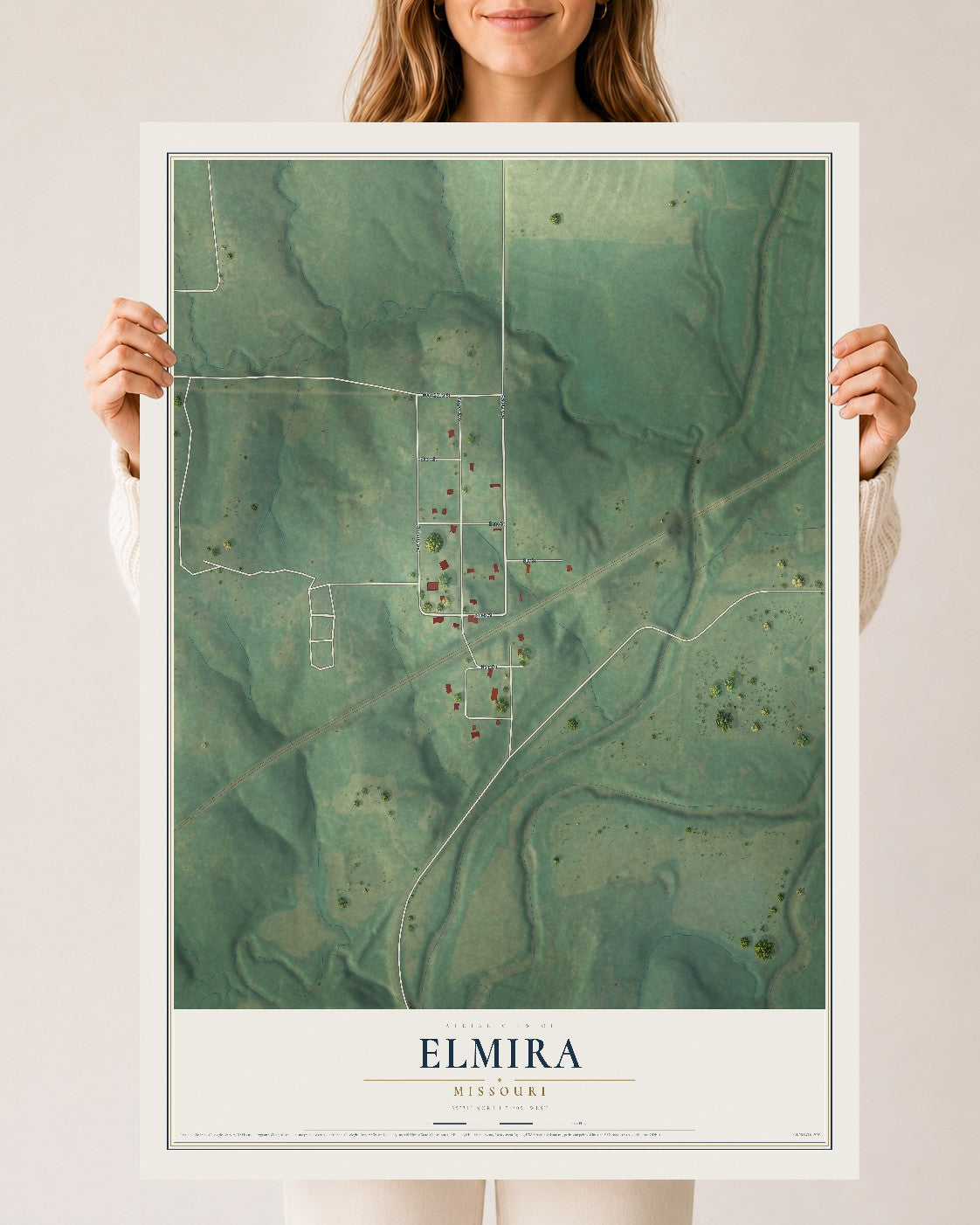 Map of Elmira, Missouri, 24 x 36 inch unframed archival matte print