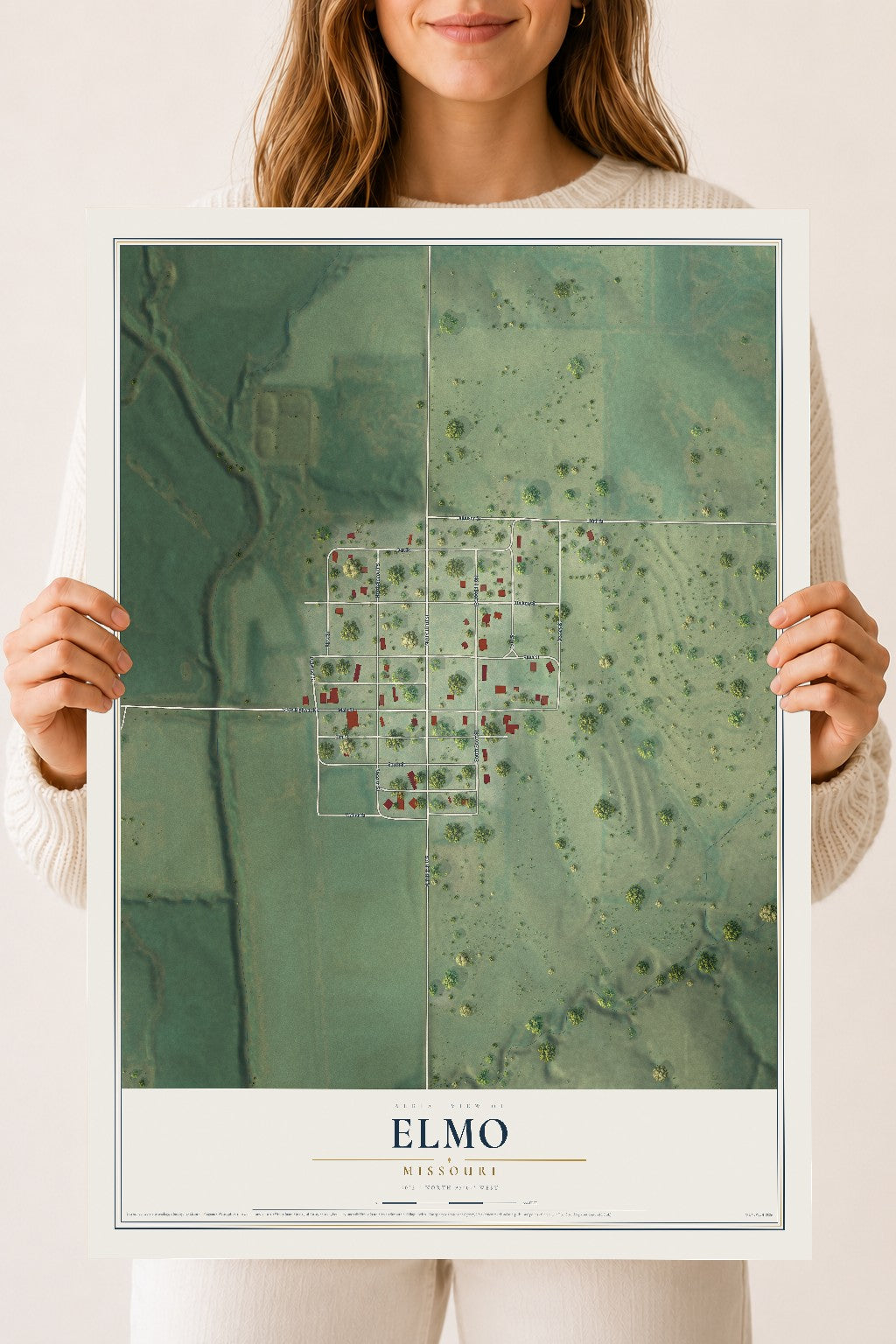 Map of Elmo, Missouri, 18 x 24 inch unframed archival matte print