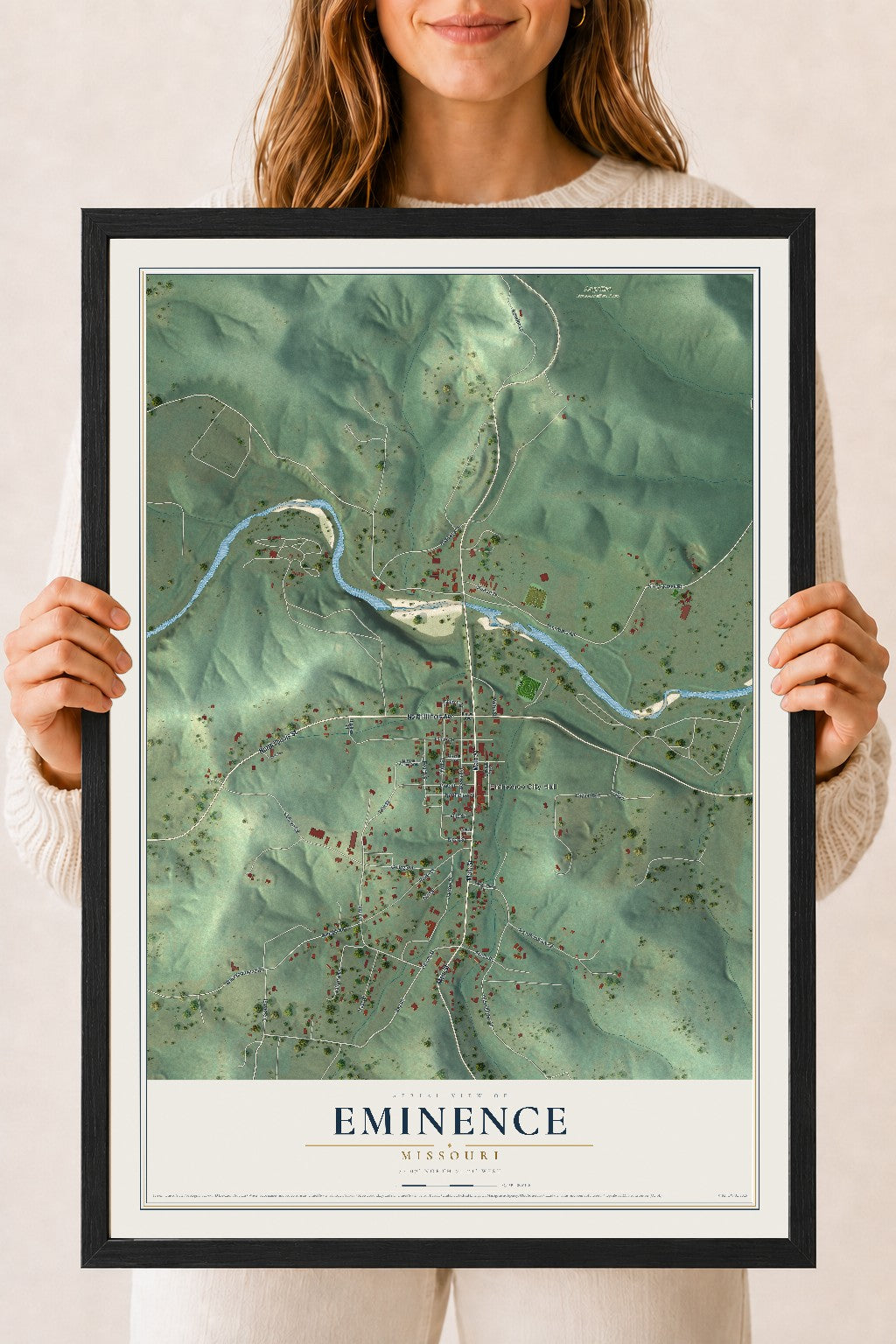 Map of Eminence, Missouri, 18 x 24 inch print in a black wood frame