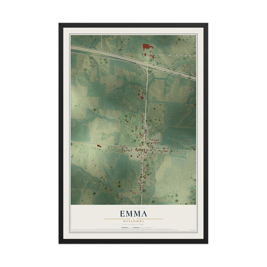 Map of Emma, Missouri, 12 x 18 inch print in a black wood frame