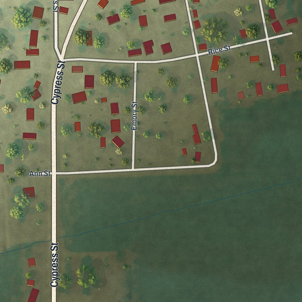 Second close-up of the map of Essex, Missouri print showing more streets and buildings
