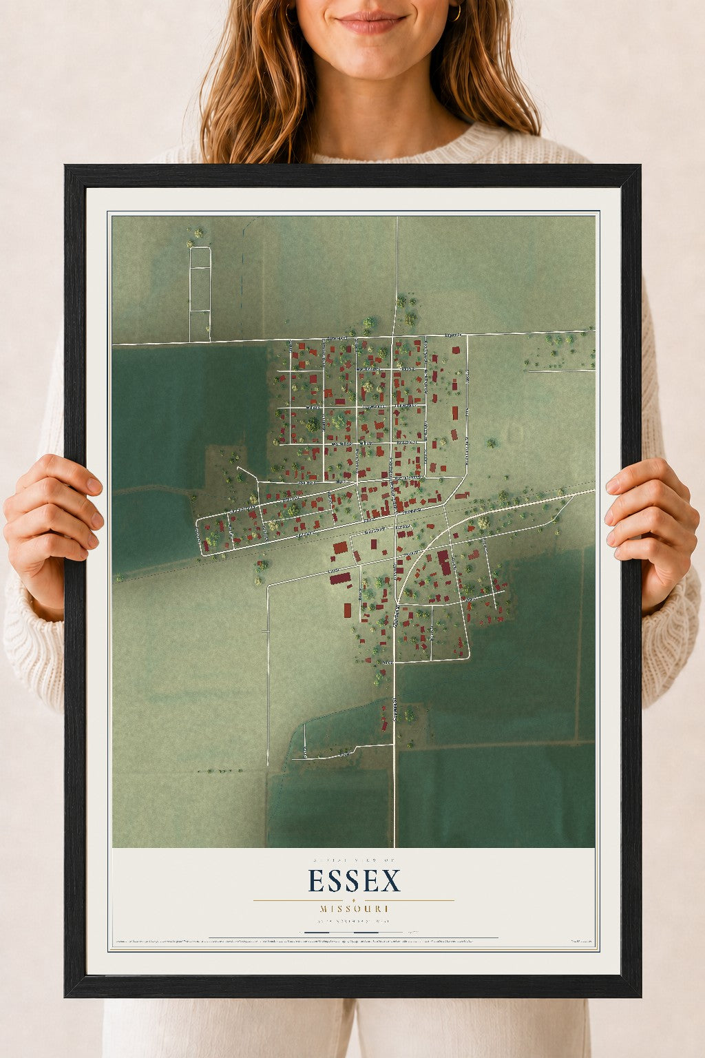 Map of Essex, Missouri, 18 x 24 inch print in a black wood frame