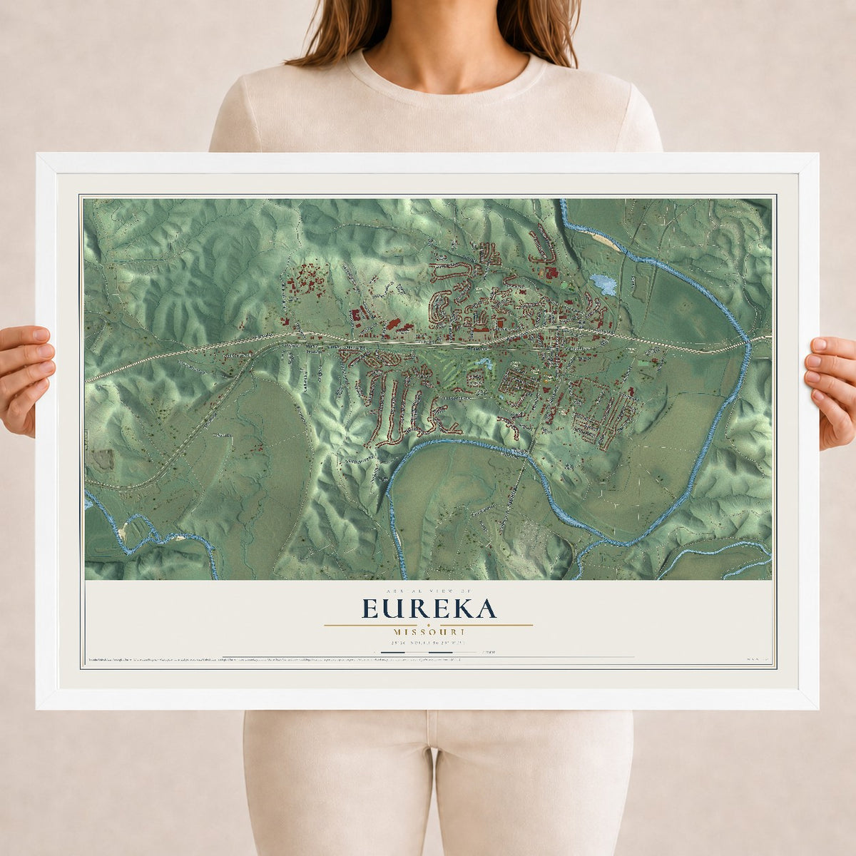 Map of Eureka, Missouri, 18 x 24 inch print in a white wood frame