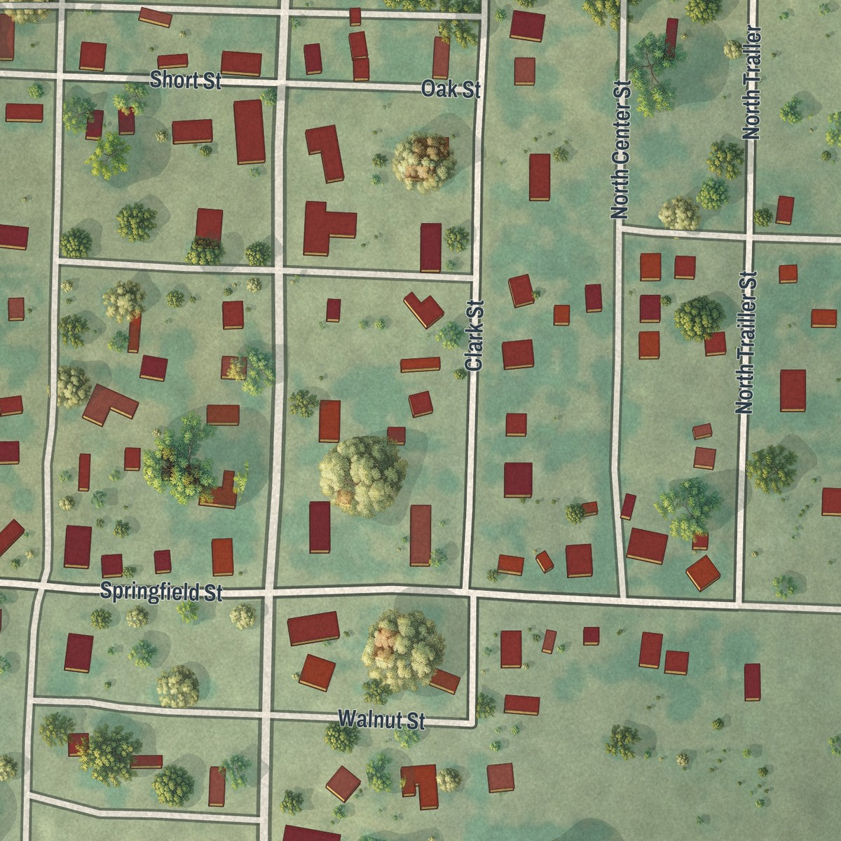 Close-up of the map of Everton, Missouri print showing street and building detail