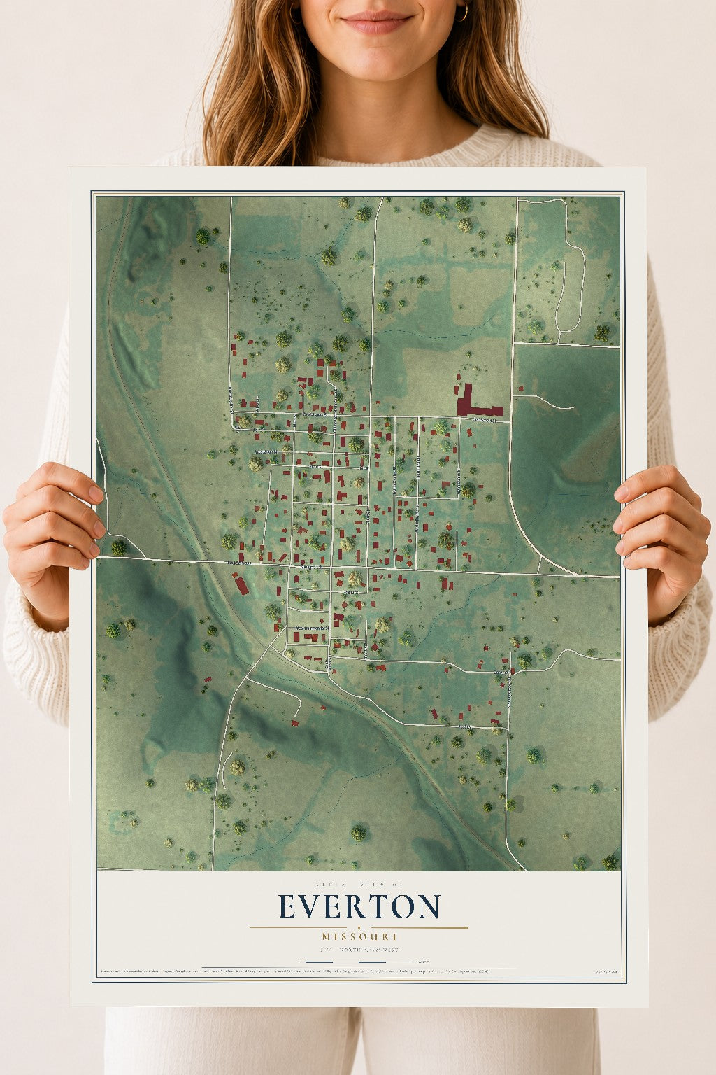 Map of Everton, Missouri, 18 x 24 inch unframed archival matte print