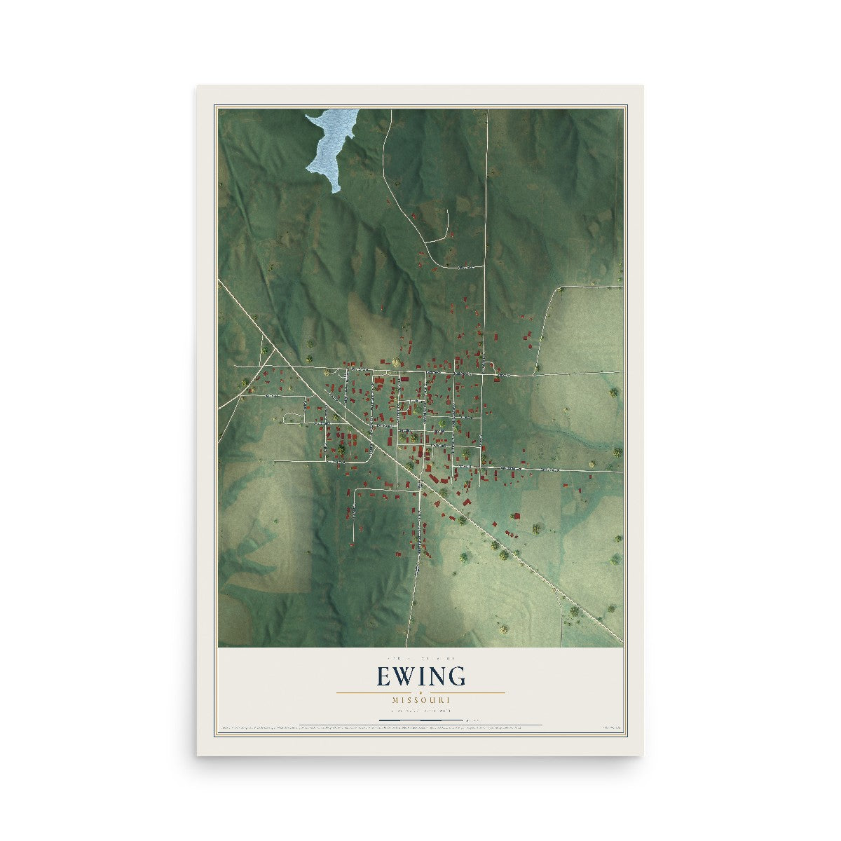 Map of Ewing, Missouri, 12 x 18 inch unframed archival matte print
