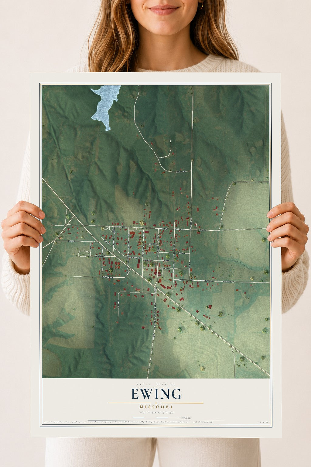 Map of Ewing, Missouri, 18 x 24 inch unframed archival matte print