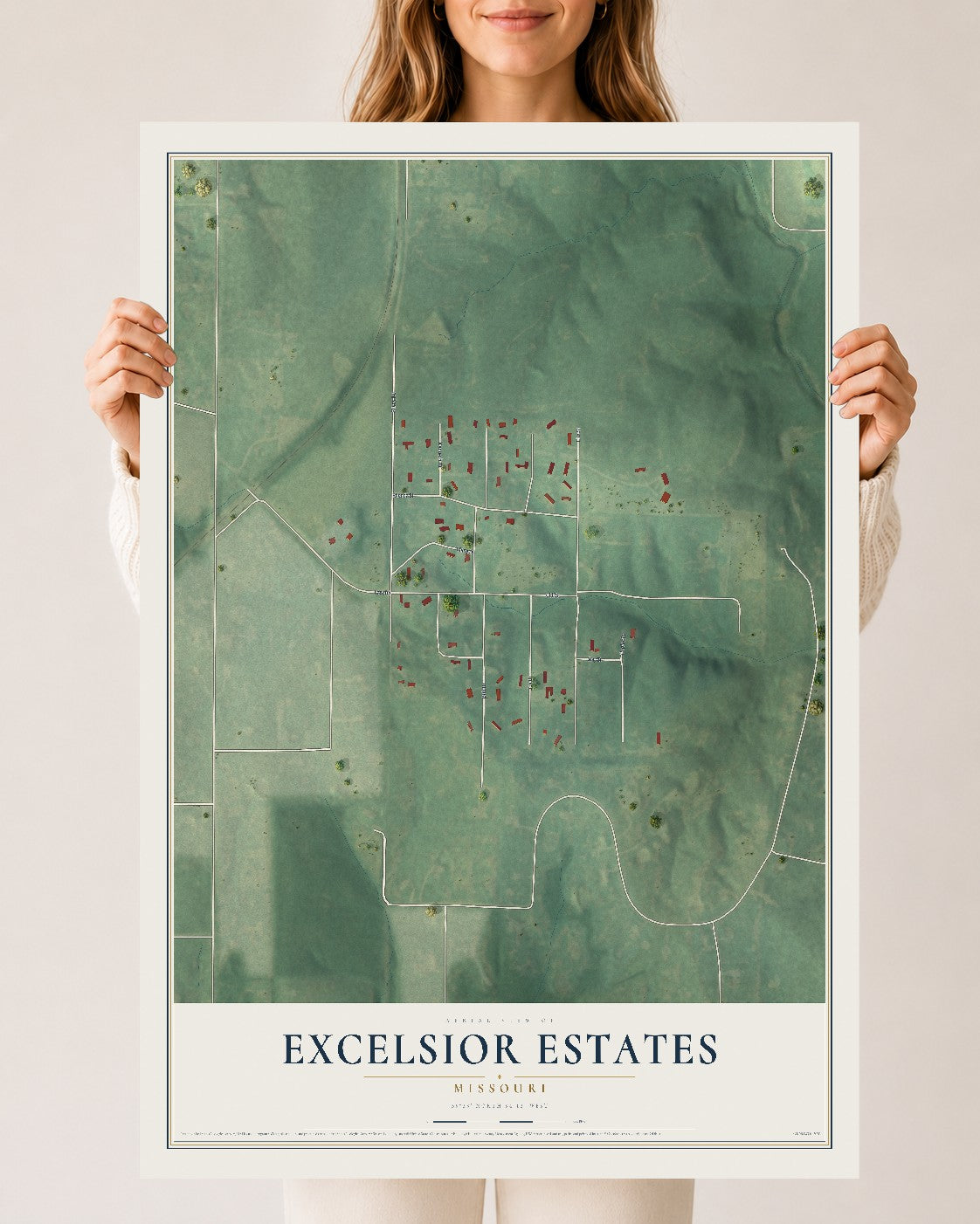 Map of Excelsior Estates, Missouri, 24 x 36 inch unframed archival matte print