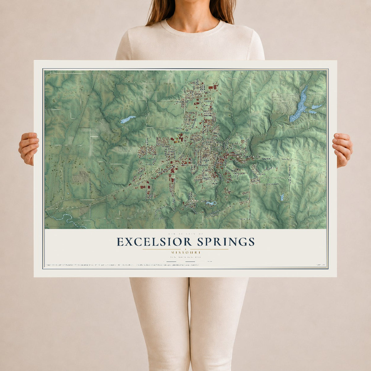 Map of Excelsior Springs, Missouri, 24 x 36 inch unframed archival matte print
