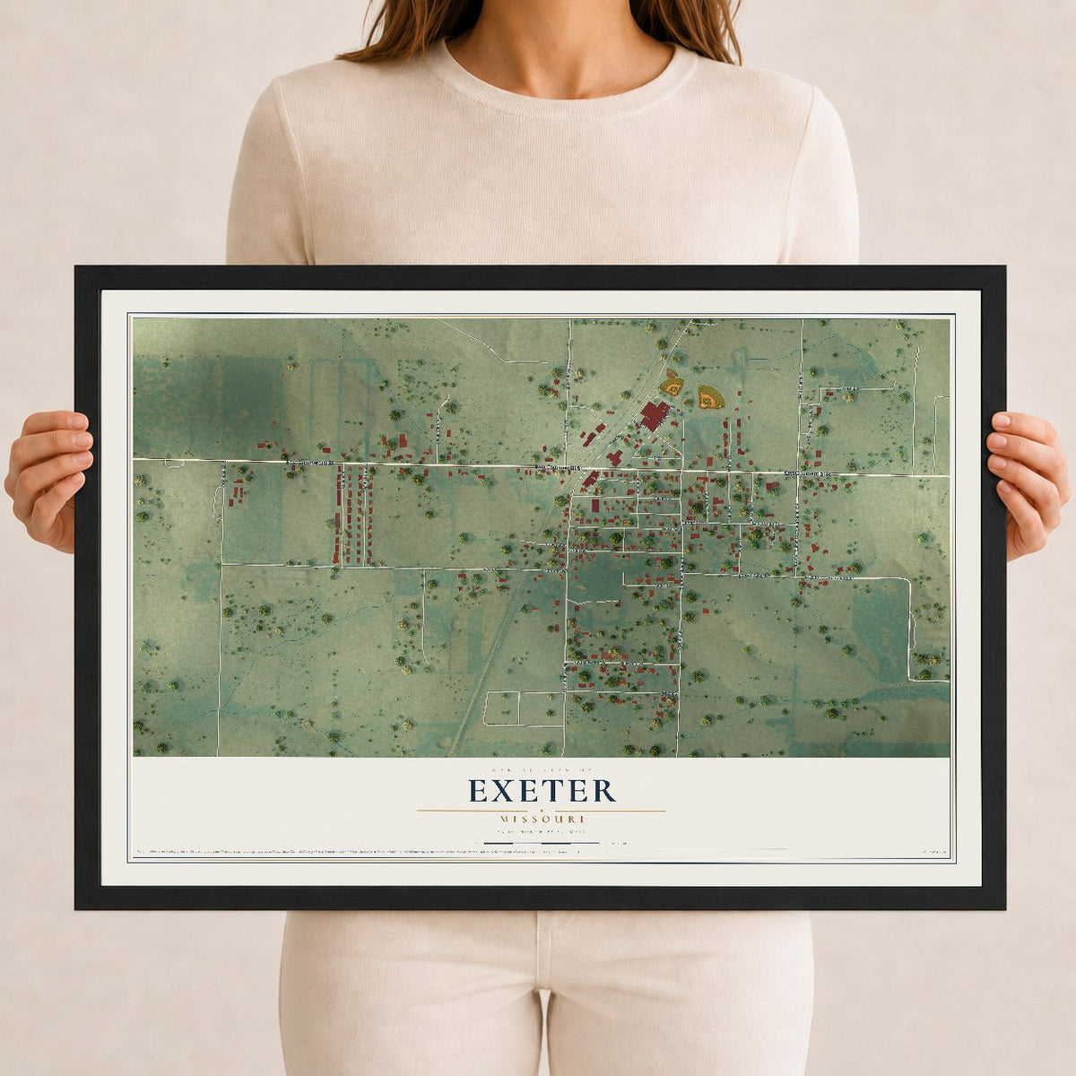 Map of Exeter, Missouri, 12 x 18 inch print in a black wood frame