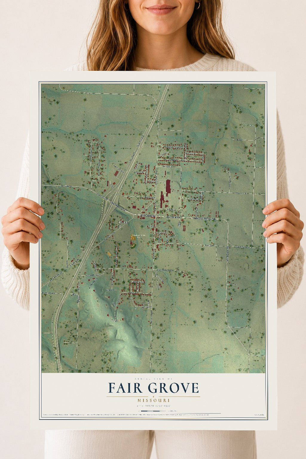 Map of Fair Grove, Missouri, 18 x 24 inch unframed archival matte print