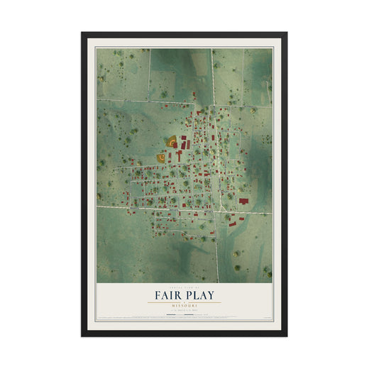 Map of Fair Play, Missouri, 12 x 18 inch print in a black wood frame