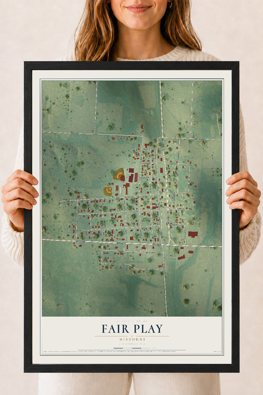 Map of Fair Play, Missouri, 18 x 24 inch print in a black wood frame