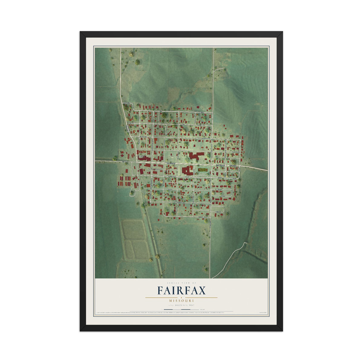 Map of Fairfax, Missouri, 12 x 18 inch print in a black wood frame