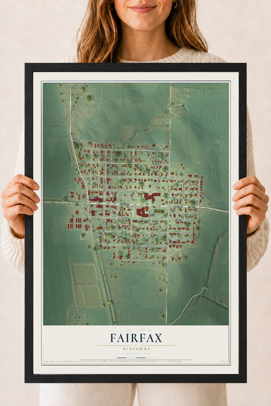 Map of Fairfax, Missouri, 18 x 24 inch print in a black wood frame