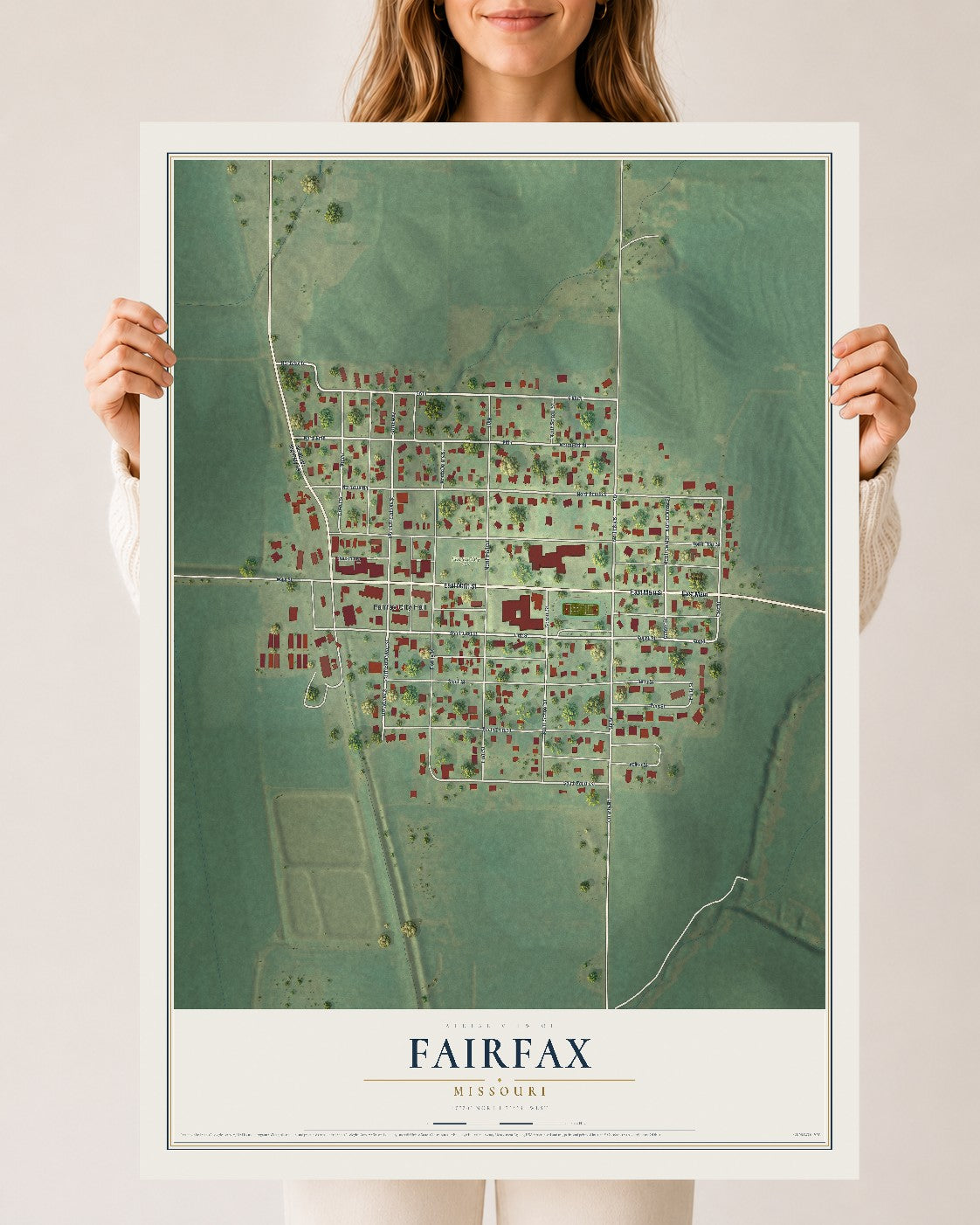 Map of Fairfax, Missouri, 24 x 36 inch unframed archival matte print