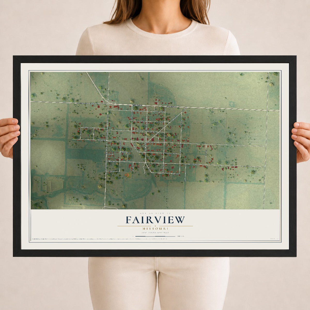 Map of Fairview, Missouri, 18 x 24 inch print in a black wood frame
