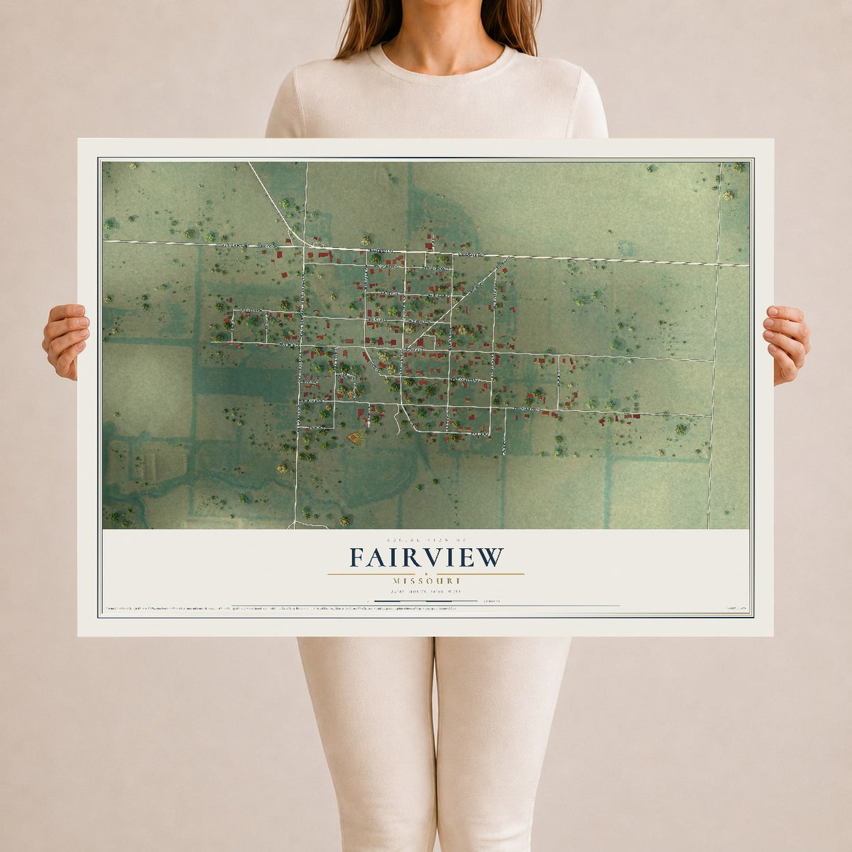 Map of Fairview, Missouri, 24 x 36 inch unframed archival matte print