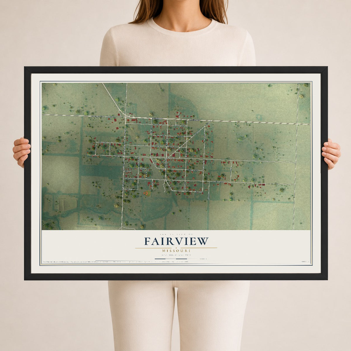 Map of Fairview, Missouri, 24 x 36 inch print in a black wood frame