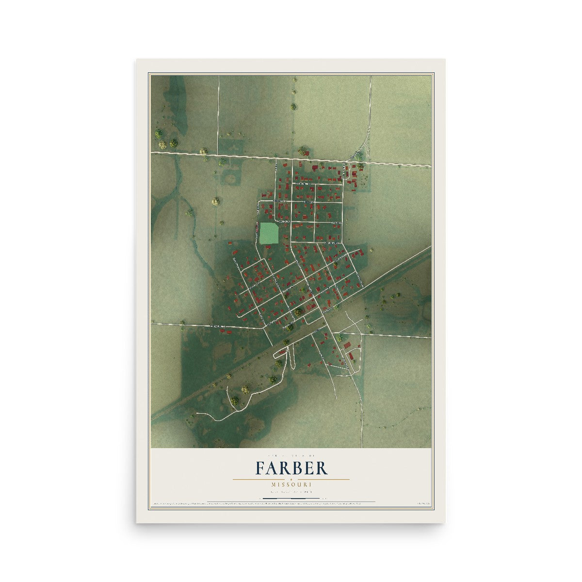 Map of Farber, Missouri, 12 x 18 inch unframed archival matte print