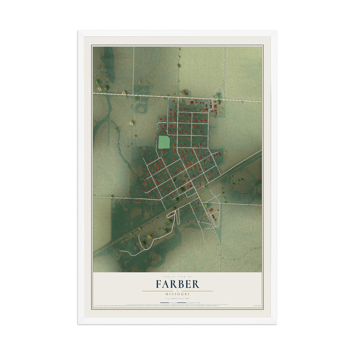 Map of Farber, Missouri, 12 x 18 inch print in a white wood frame