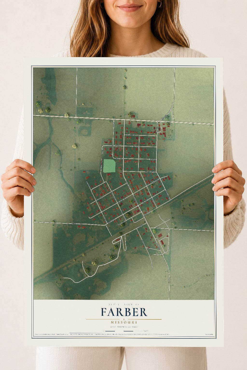 Map of Farber, Missouri, 18 x 24 inch unframed archival matte print