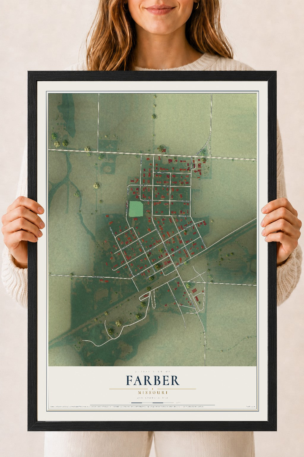 Map of Farber, Missouri, 18 x 24 inch print in a black wood frame