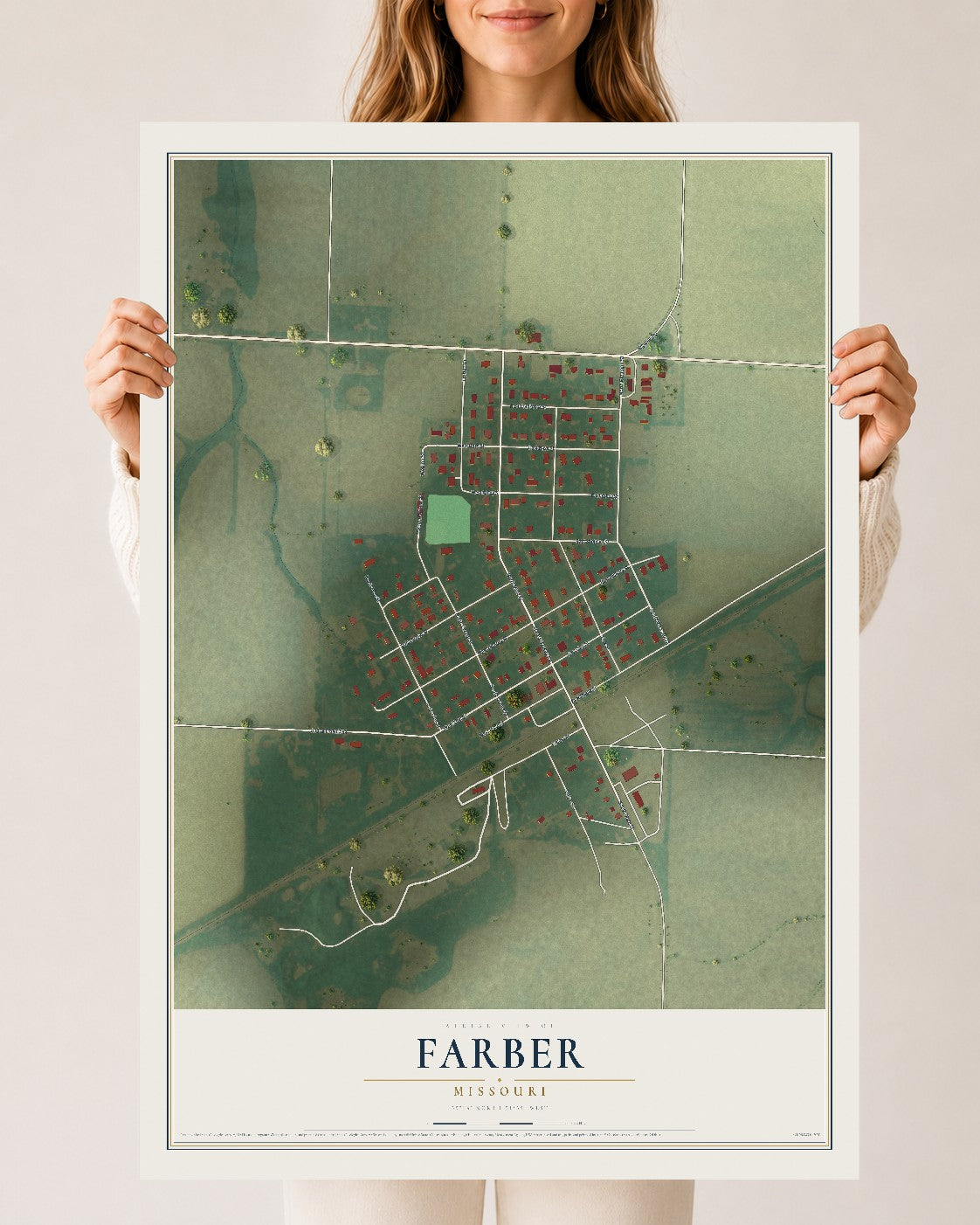 Map of Farber, Missouri, 24 x 36 inch unframed archival matte print