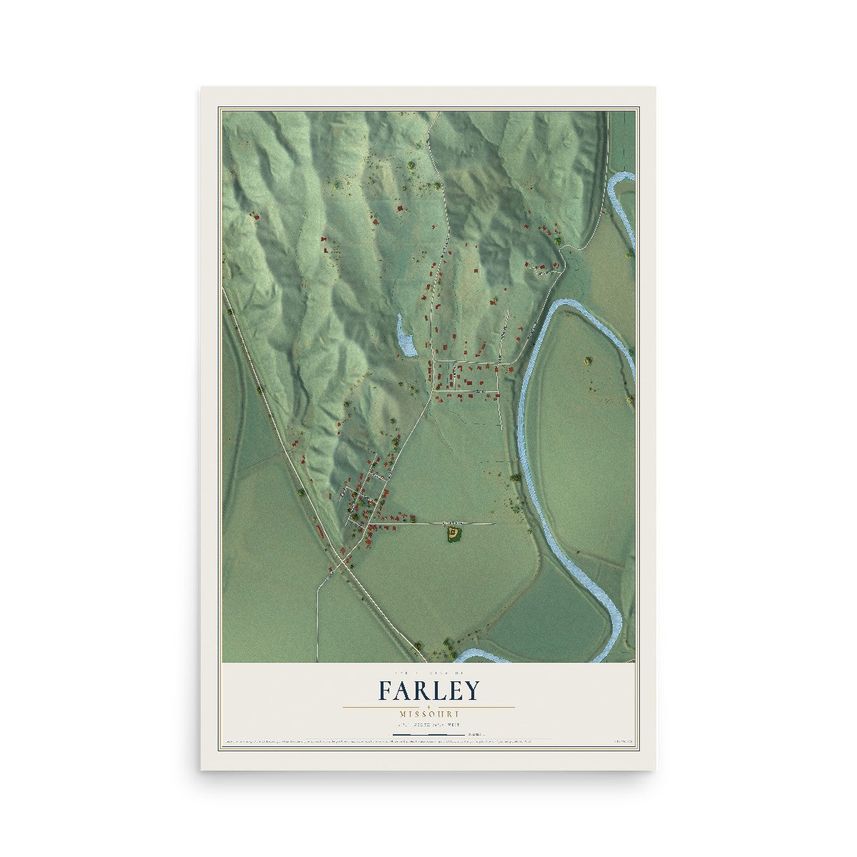 Map of Farley, Missouri, 12 x 18 inch unframed archival matte print