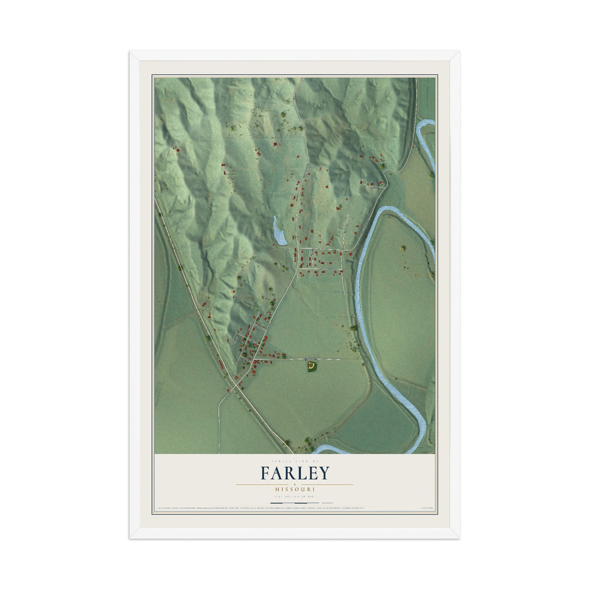 Map of Farley, Missouri, 12 x 18 inch print in a white wood frame