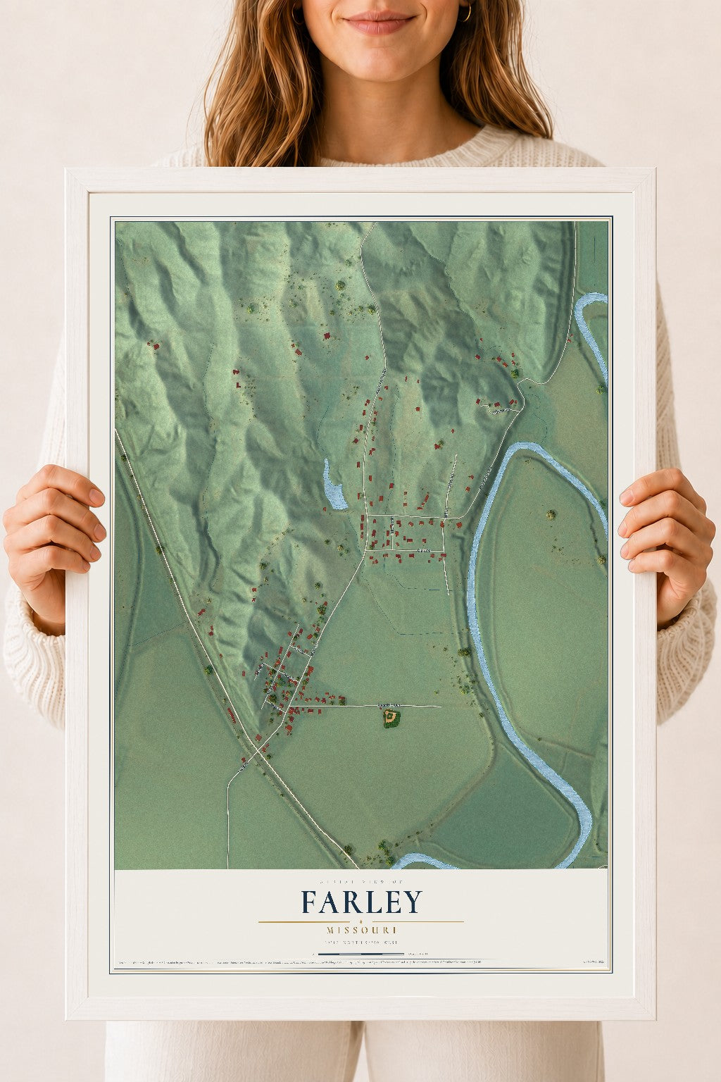 Map of Farley, Missouri, 18 x 24 inch print in a white wood frame