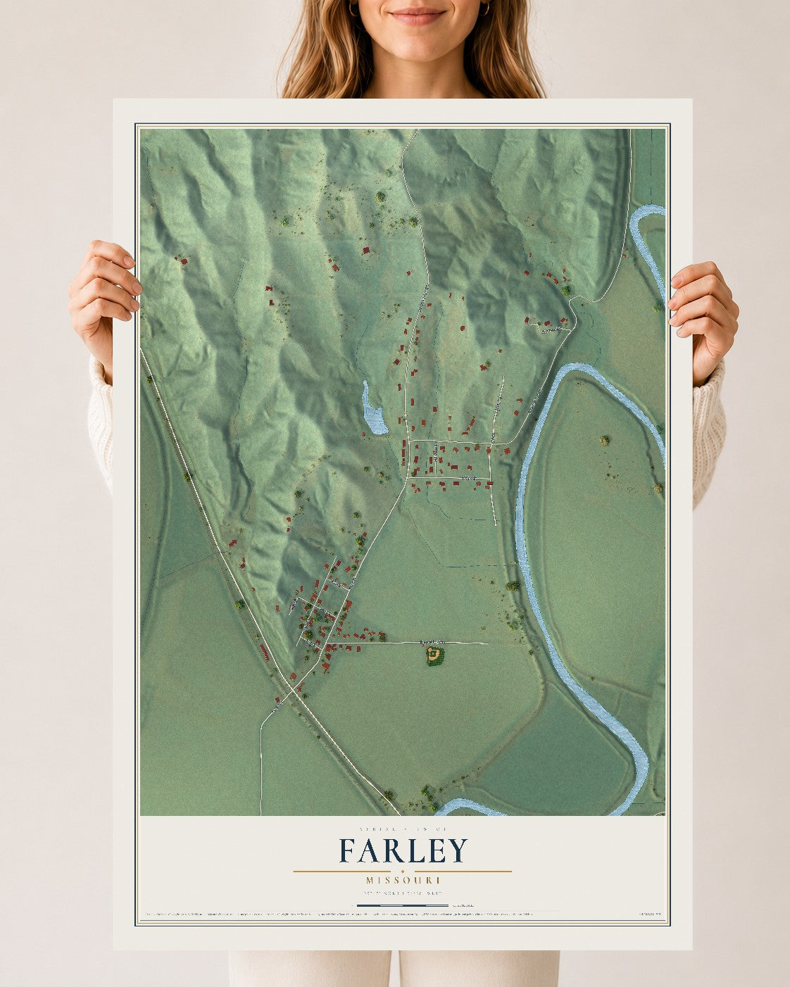 Map of Farley, Missouri, 24 x 36 inch unframed archival matte print
