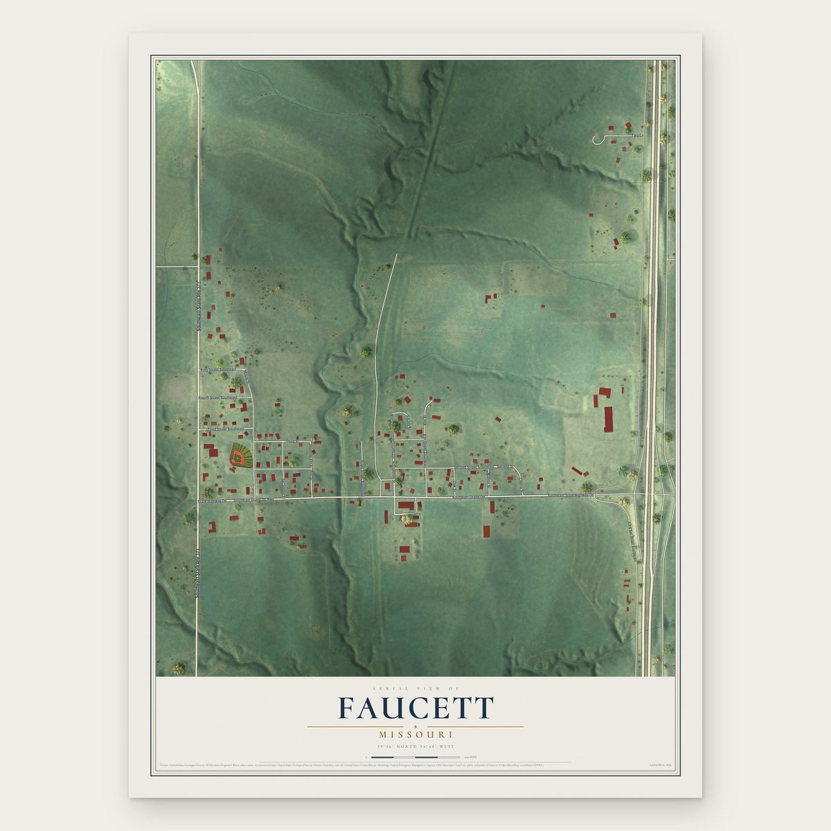 Faucett, Missouri map print, the full design