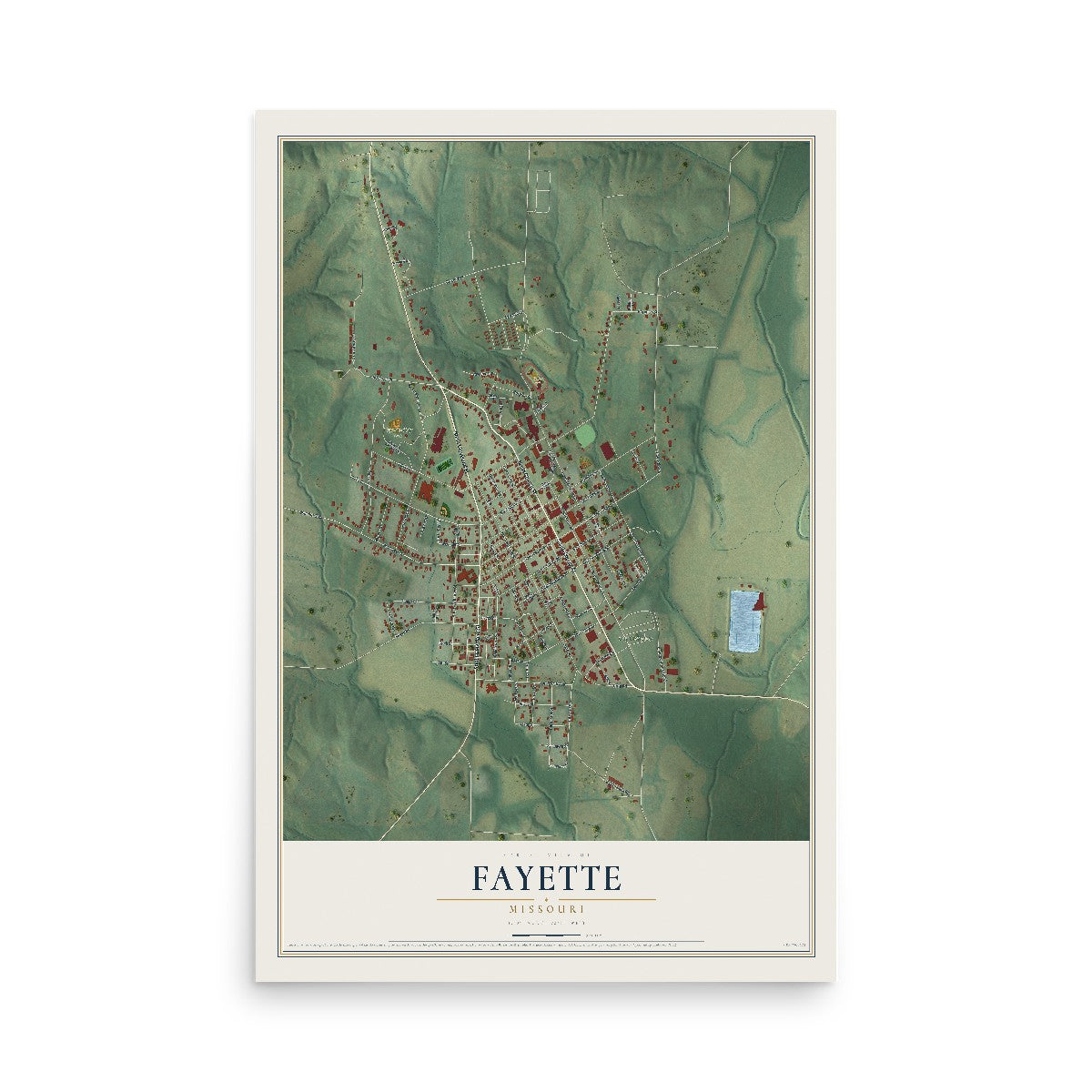 Map of Fayette, Missouri, 12 x 18 inch unframed archival matte print