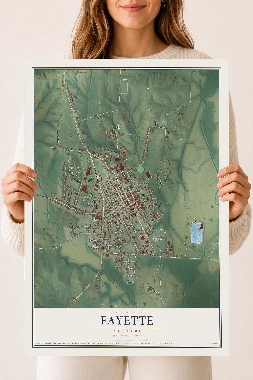Map of Fayette, Missouri, 18 x 24 inch unframed archival matte print