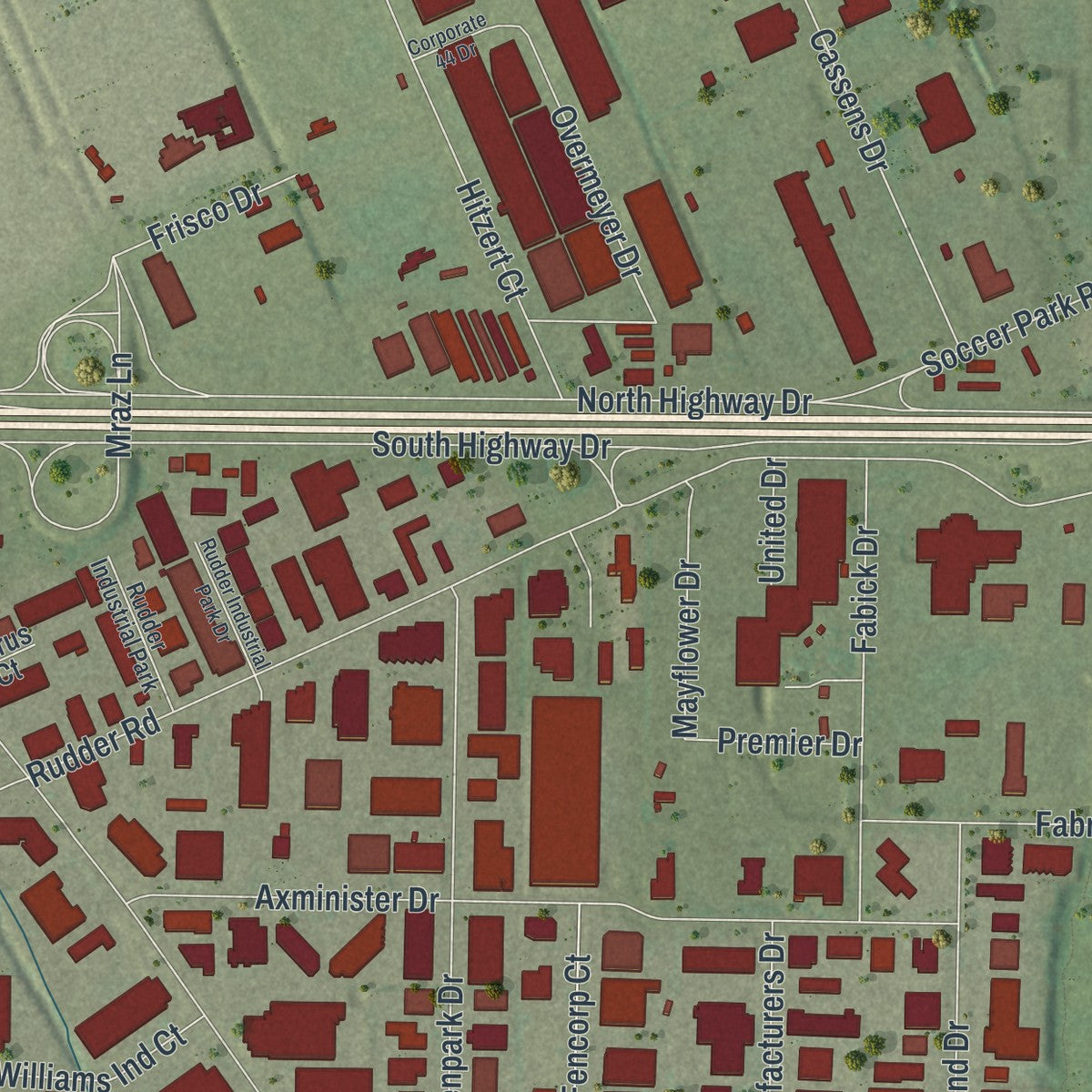 Second close-up of the map of Fenton, Missouri print showing more streets and buildings