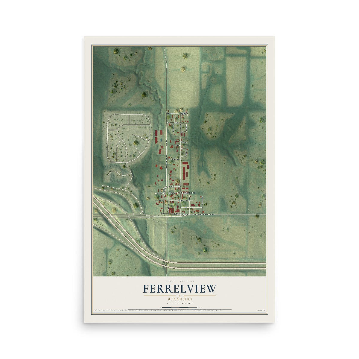Map of Ferrelview, Missouri, 12 x 18 inch unframed archival matte print