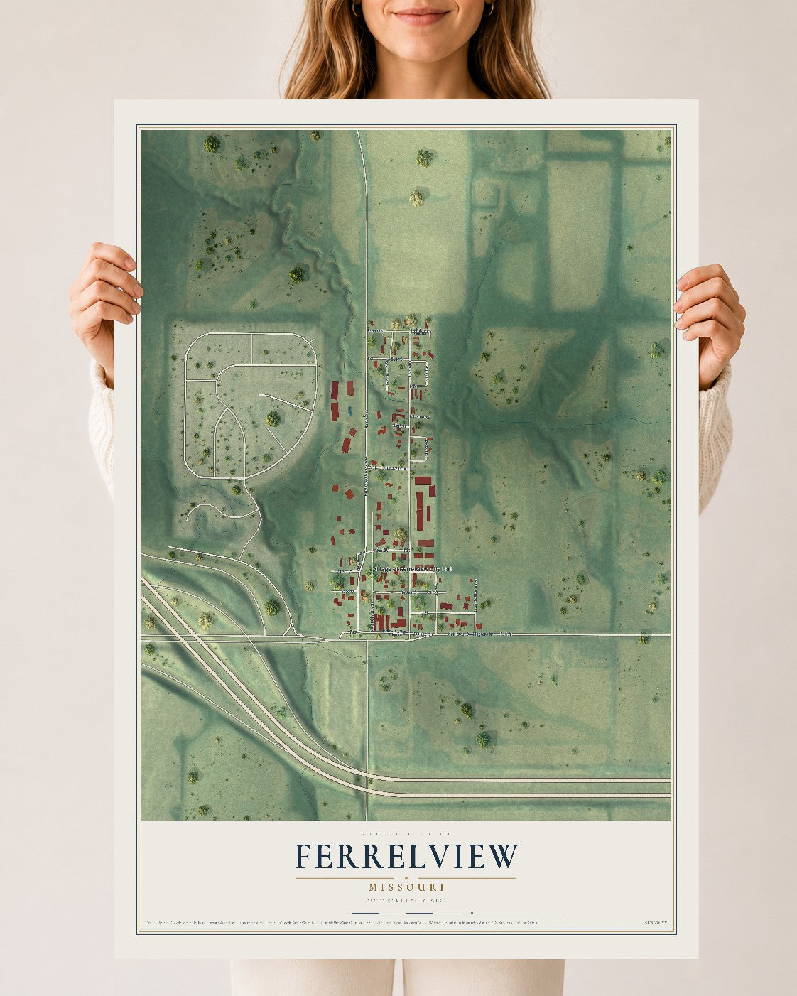 Map of Ferrelview, Missouri, 24 x 36 inch unframed archival matte print