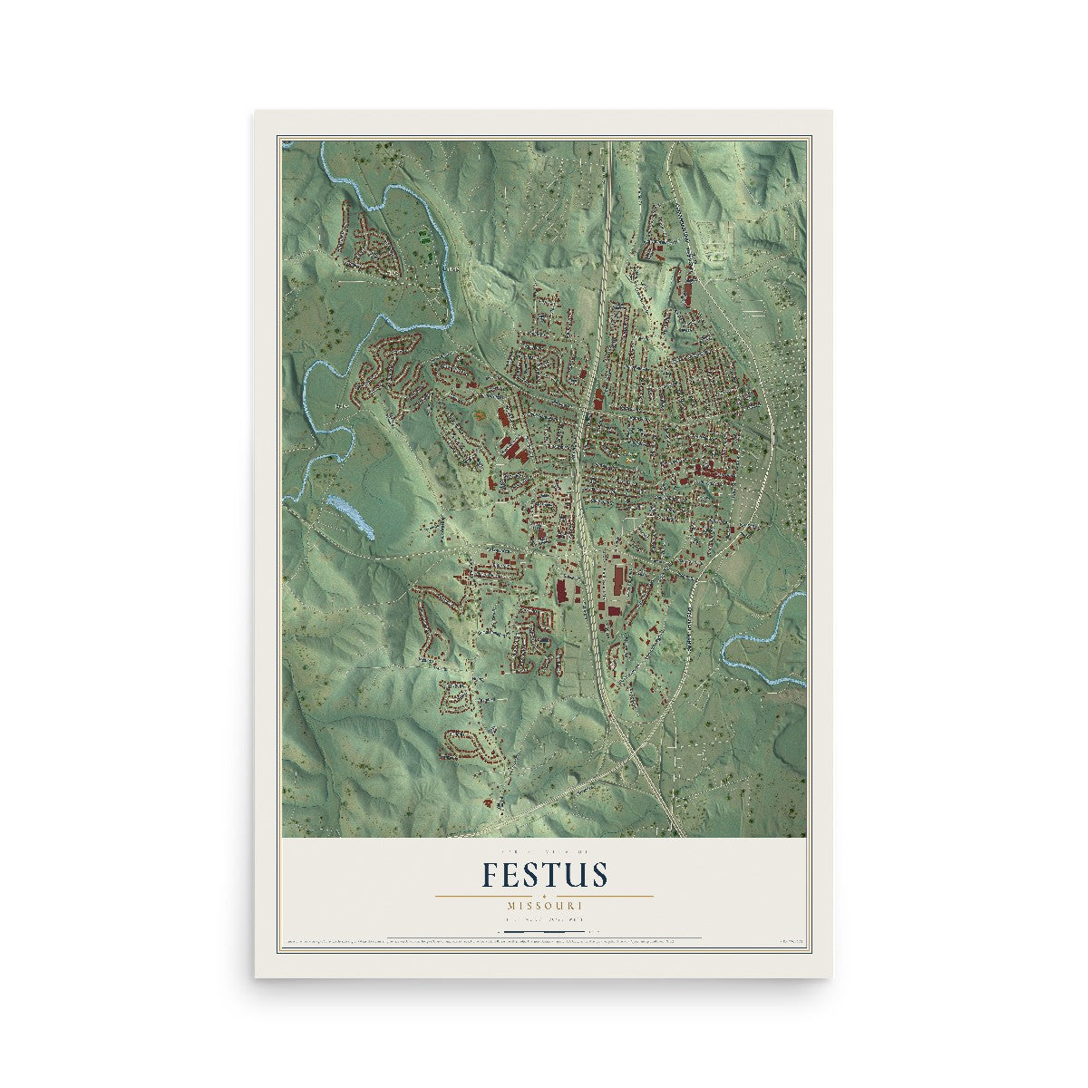Map of Festus, Missouri, 12 x 18 inch unframed archival matte print