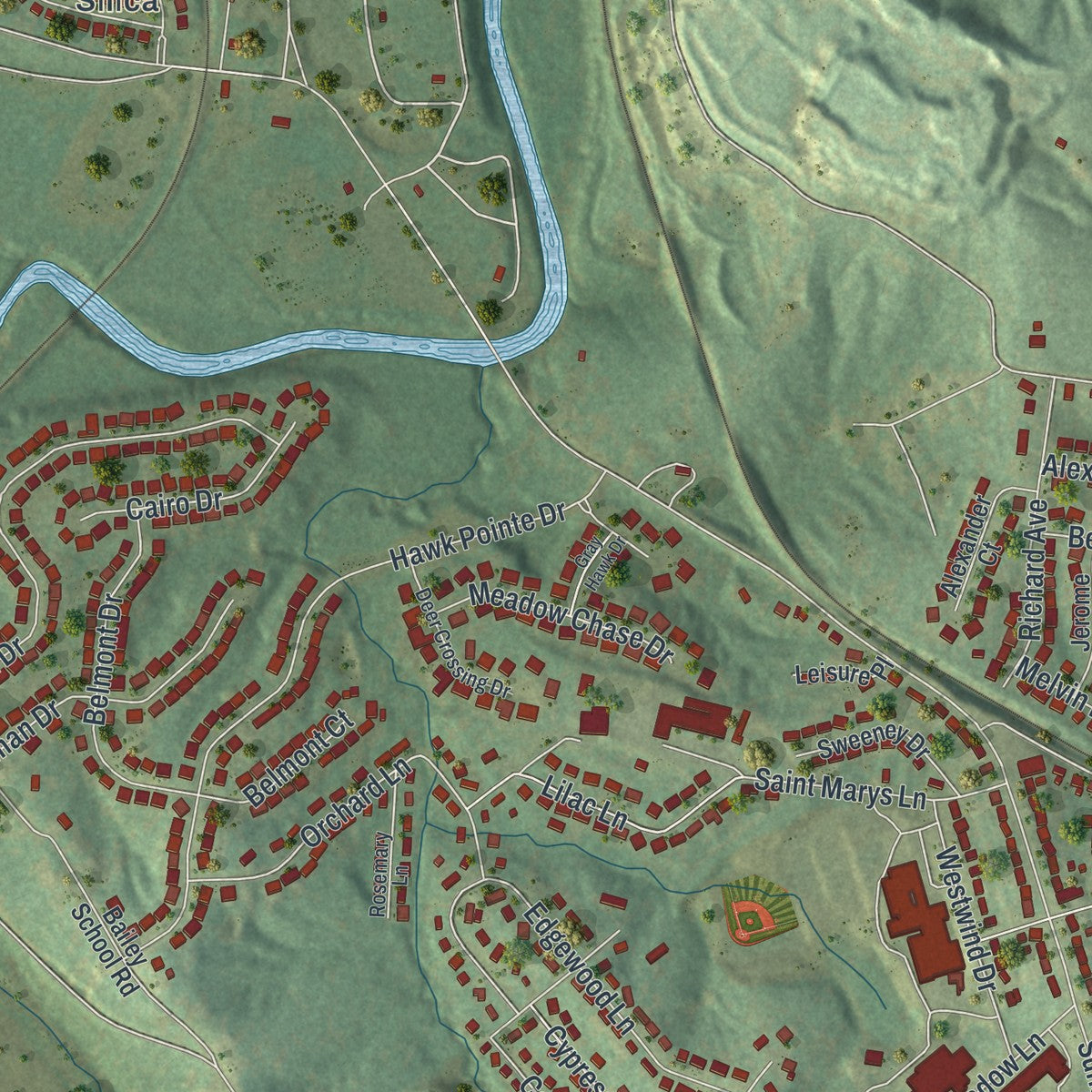 Second close-up of the map of Festus, Missouri print showing more streets and buildings