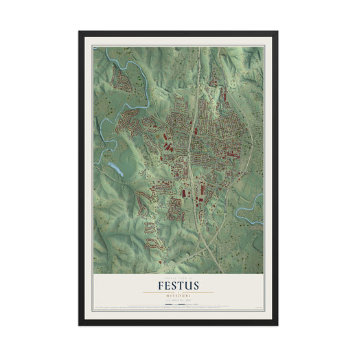 Map of Festus, Missouri, 12 x 18 inch print in a black wood frame