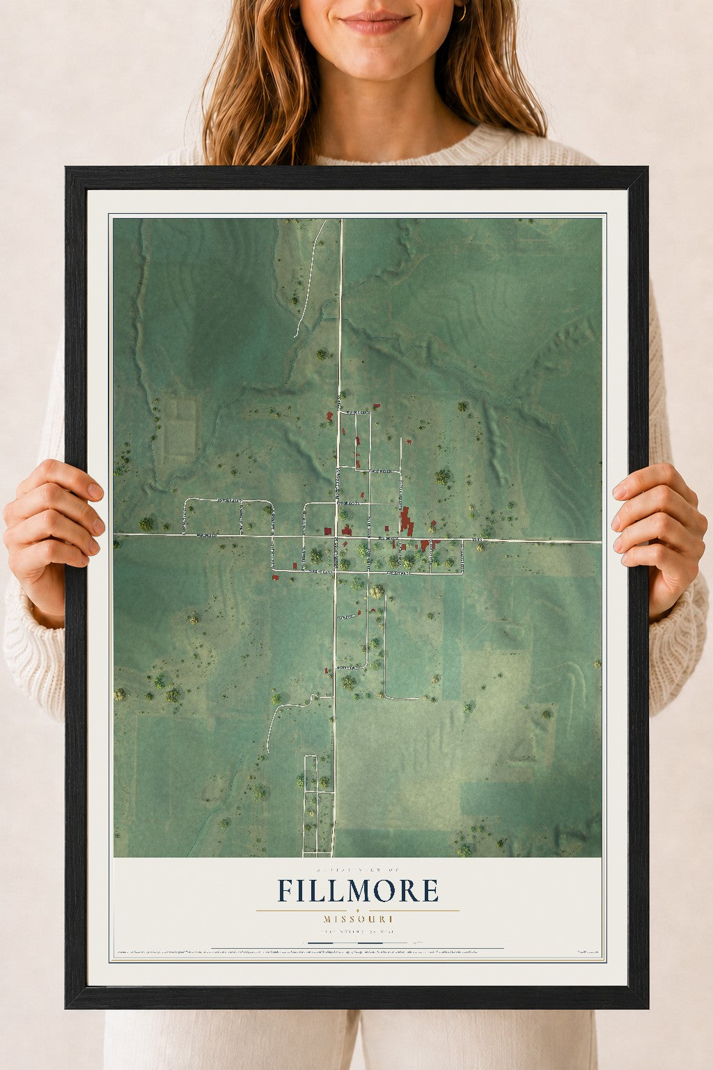 Map of Fillmore, Missouri, 18 x 24 inch print in a black wood frame