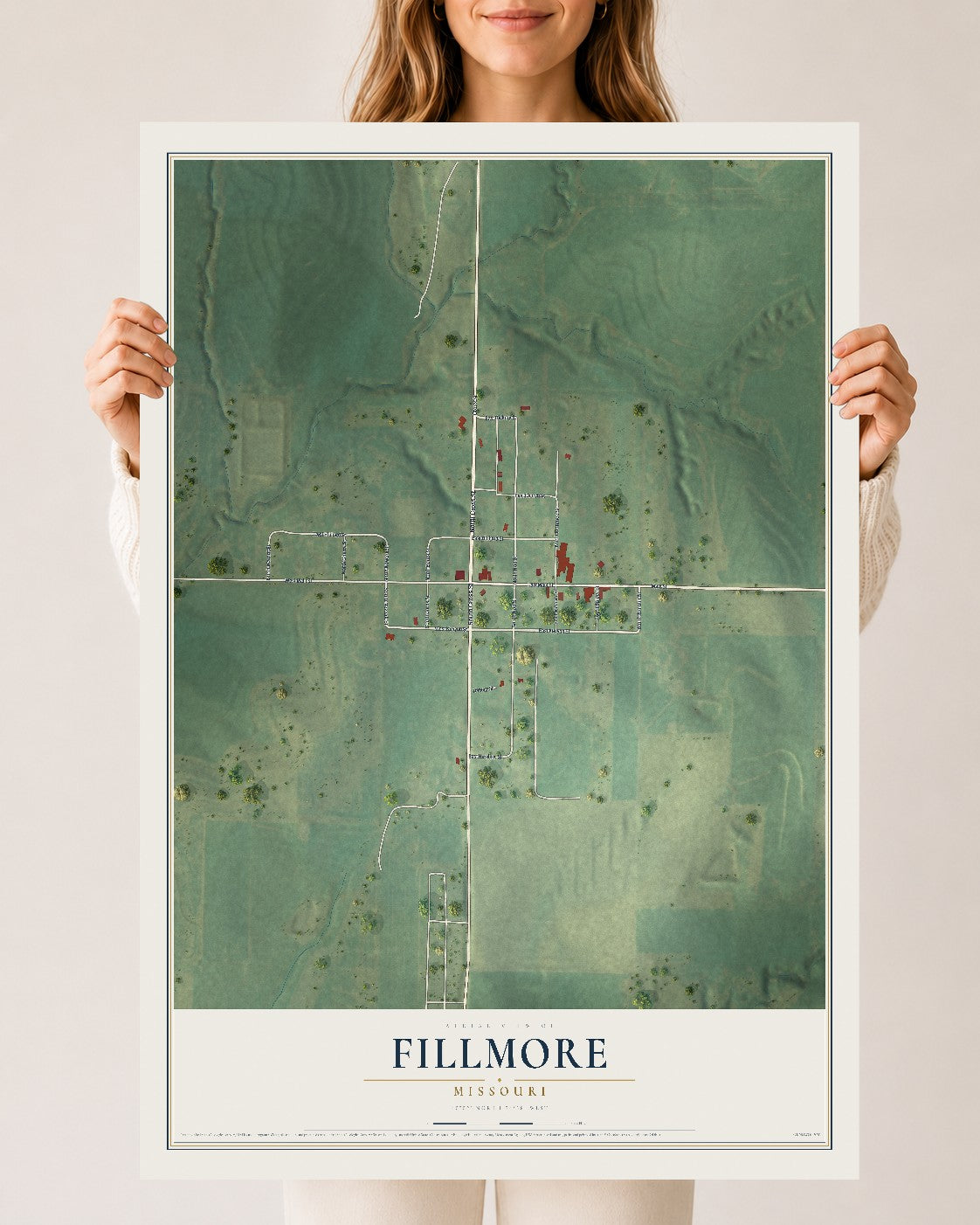 Map of Fillmore, Missouri, 24 x 36 inch unframed archival matte print