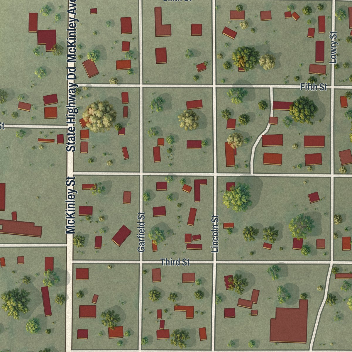 Close-up of the map of Fisk, Missouri print showing street and building detail