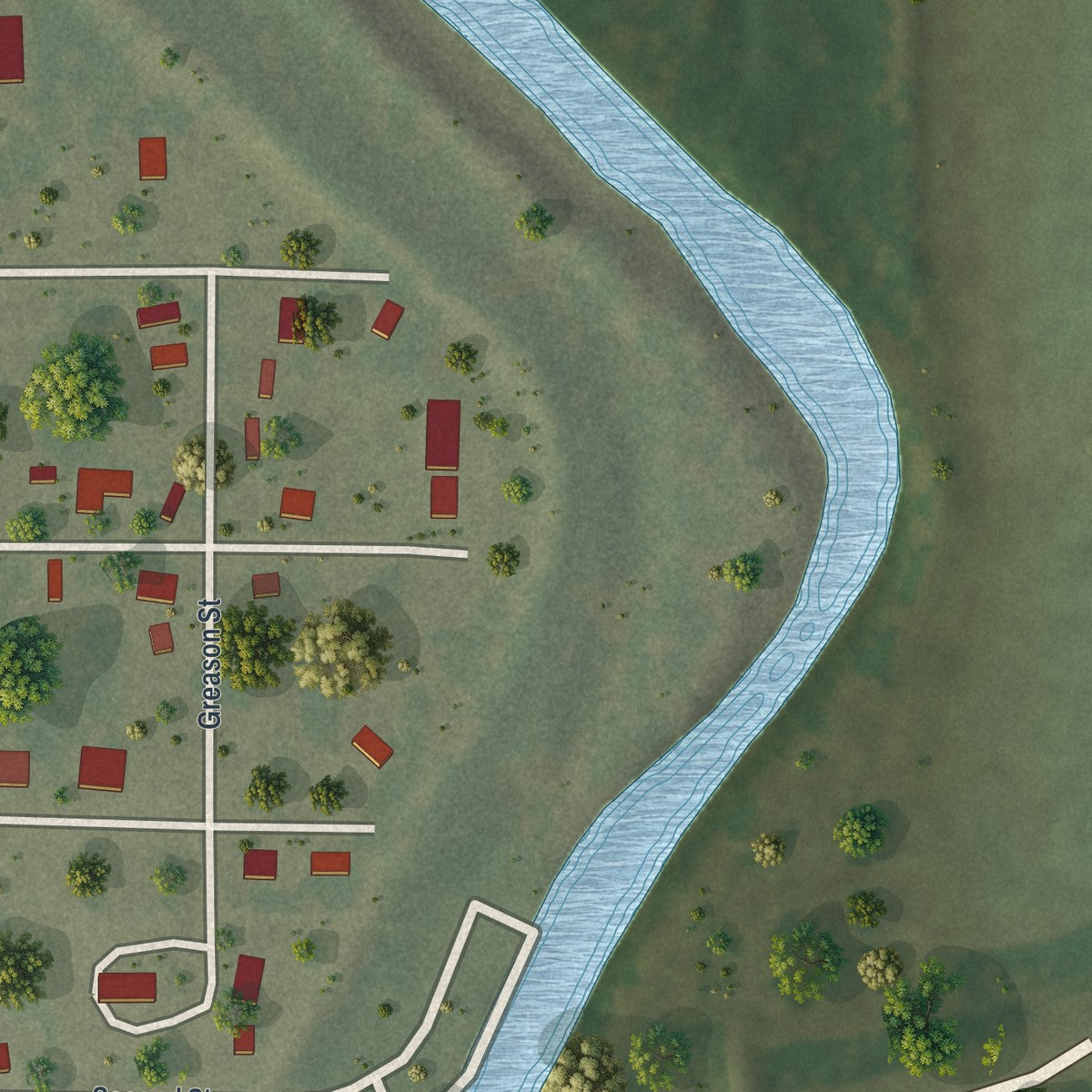 Second close-up of the map of Fisk, Missouri print showing more streets and buildings