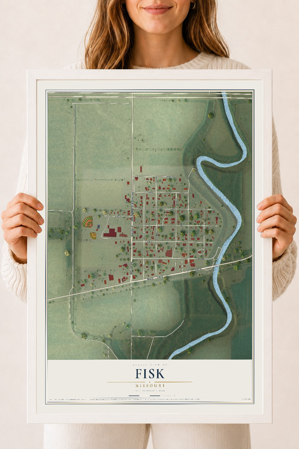Map of Fisk, Missouri, 18 x 24 inch print in a white wood frame