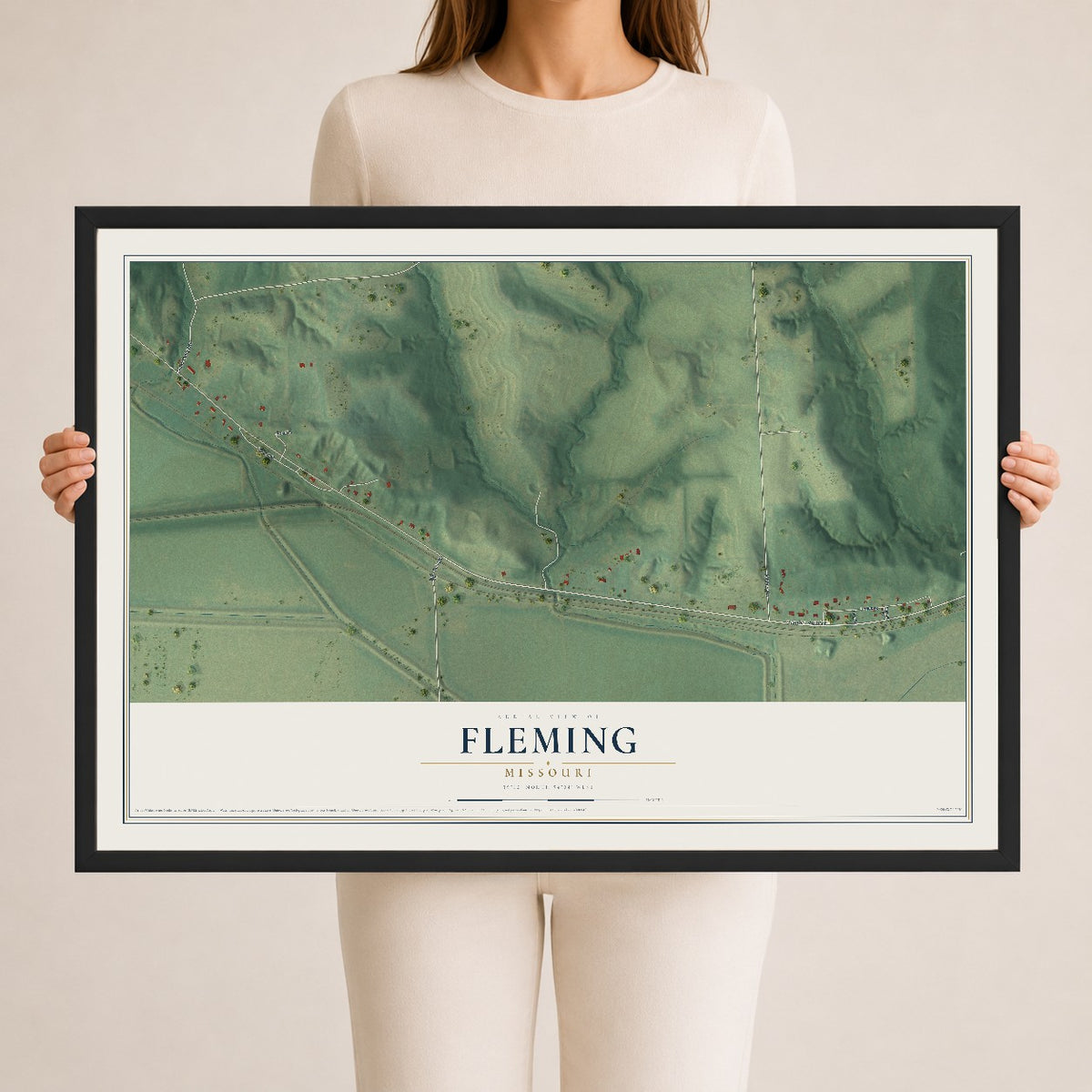 Map of Fleming, Missouri, 24 x 36 inch print in a black wood frame